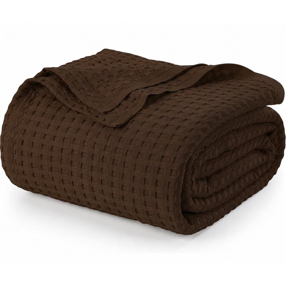Utopia Bedding Twin Size 100% Cotton Waffle Weave Blanket Brown 90x72in NWOT